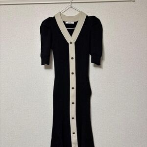 Snidel Black Knit Sweater Puff Sleeve Midi Dress Japanese Brand